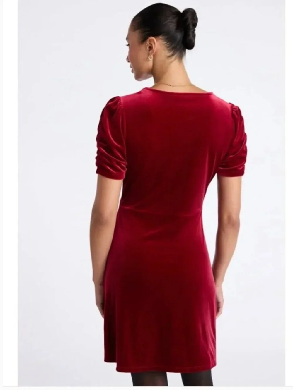 Time and Tru Womens Size Medium 8-10 V-Neck Puff Sleeve Velvet Velour Mini Dress